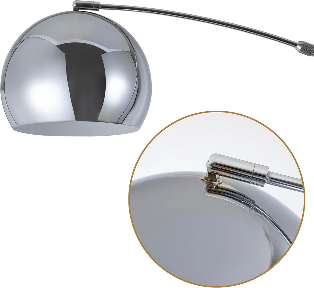 Major-Q Modern Standing Adjustable Floor Lamp with Metal Dome Shade & Marble Base for Living Room - Corner Light Arc Lamps for Bedrooms in Silver Finish