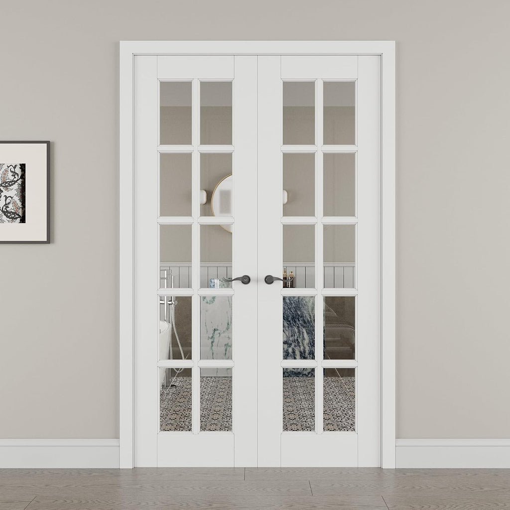 56' x 80' French Doors Interior (Double 28' x 80' 10-Lite Clear Glass Door with Black Hinge Prehung Jamb Kit), Pre-Finished & Paintable, Prebuilt Home Door Panels & Assembly Required Jamb
