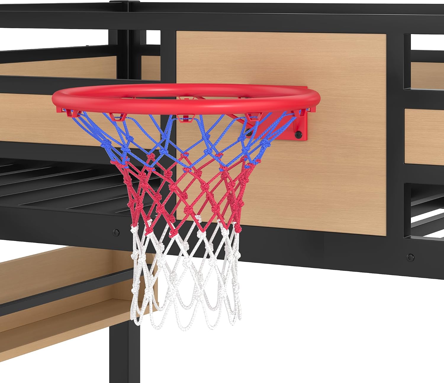 Metal Full Over Full Bunk Bed with Slide & Bookshelf, Heavy Duty Bunk Bed Frame with Basketball Hoop, Pull-Up Rings and Climbing Wall, Playhouse Bunk Beds for Boys and Girls, Yellow