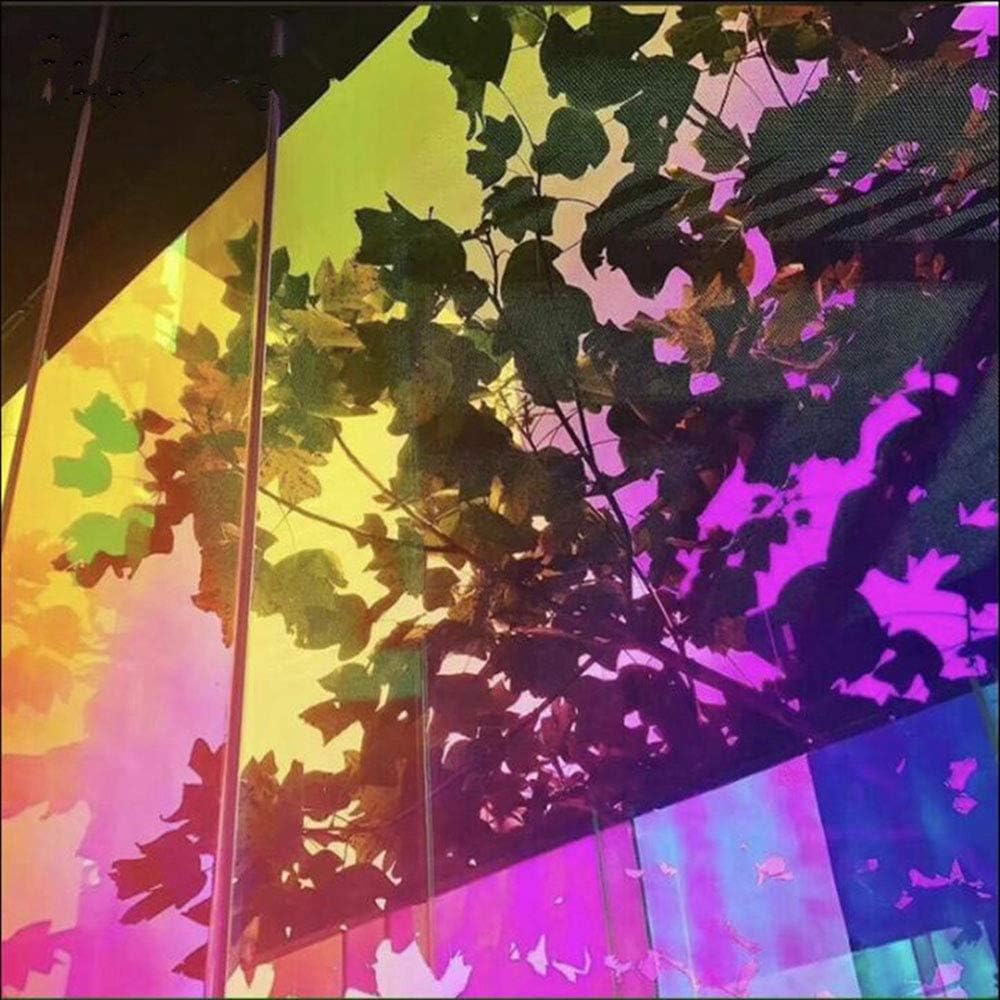 HOHOFILM Holographic Rainbow Color Window Film Self-Adhesive Iridescent Window Glass Tint Blaze Film Craft Vinyl for Christmas Home Building Decoration,54in98ft