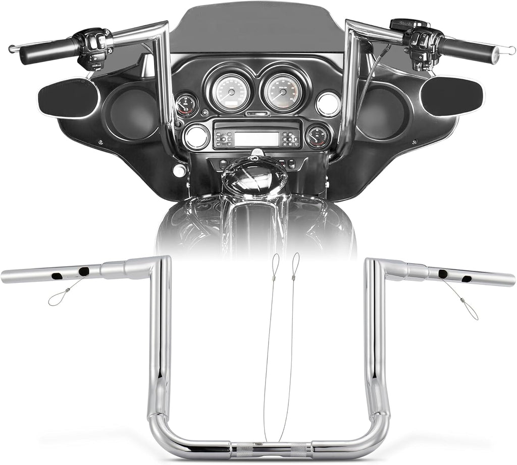 1 1/2 Inch Street Glide Handlebar 12' Rise Right-angle Bar 1.5' Fat 1' Clamp Ape Hangers for Harley 2023-later CVO Street Glide FLHXSE & 2024 2025 2026 FLHX Models, Chrome