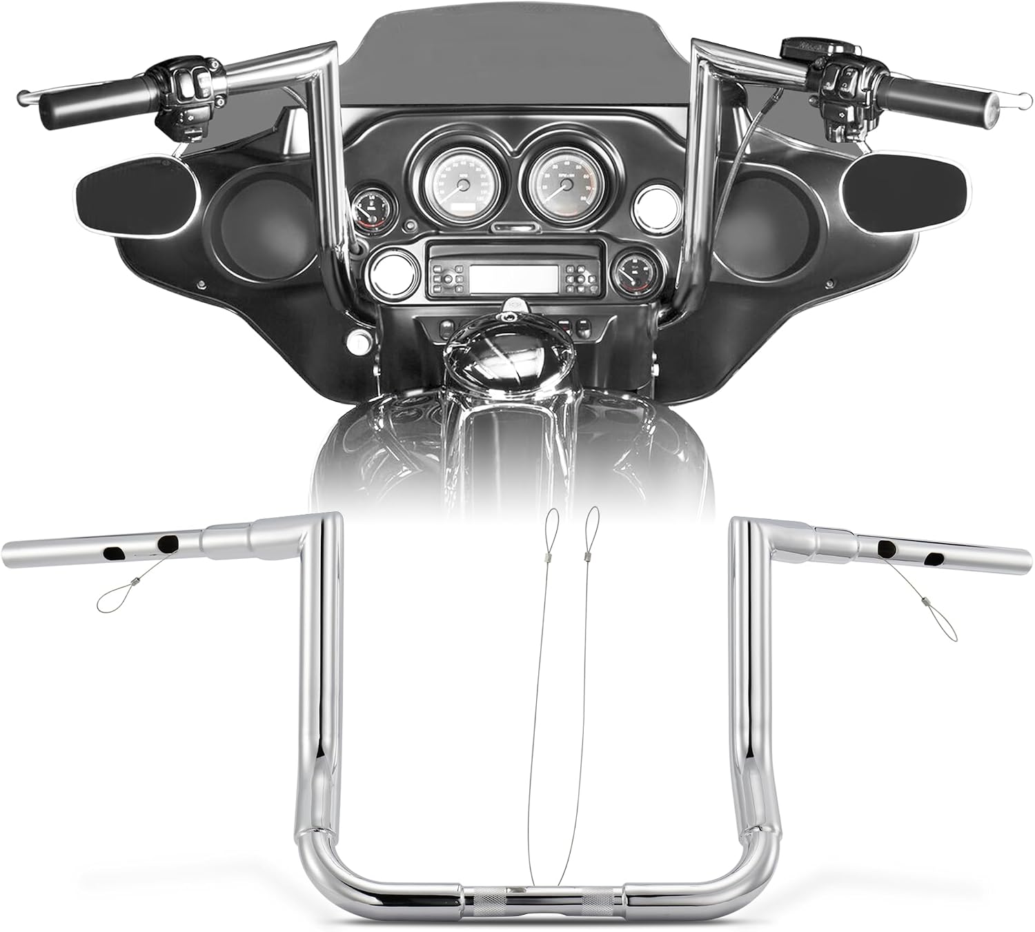 1 1/2 Inch Street Glide Handlebar 12' Rise Right-angle Bar 1.5' Fat 1' Clamp Ape Hangers for Harley 2023-later CVO Street Glide FLHXSE & 2024 2025 2026 FLHX Models, Chrome