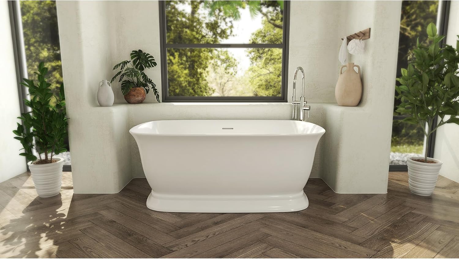Ascend 67 in. L x 31-1/2 in. W x 23-5/8 in. H Freestanding Acrylic Bathtub, Polished Nickel Drain