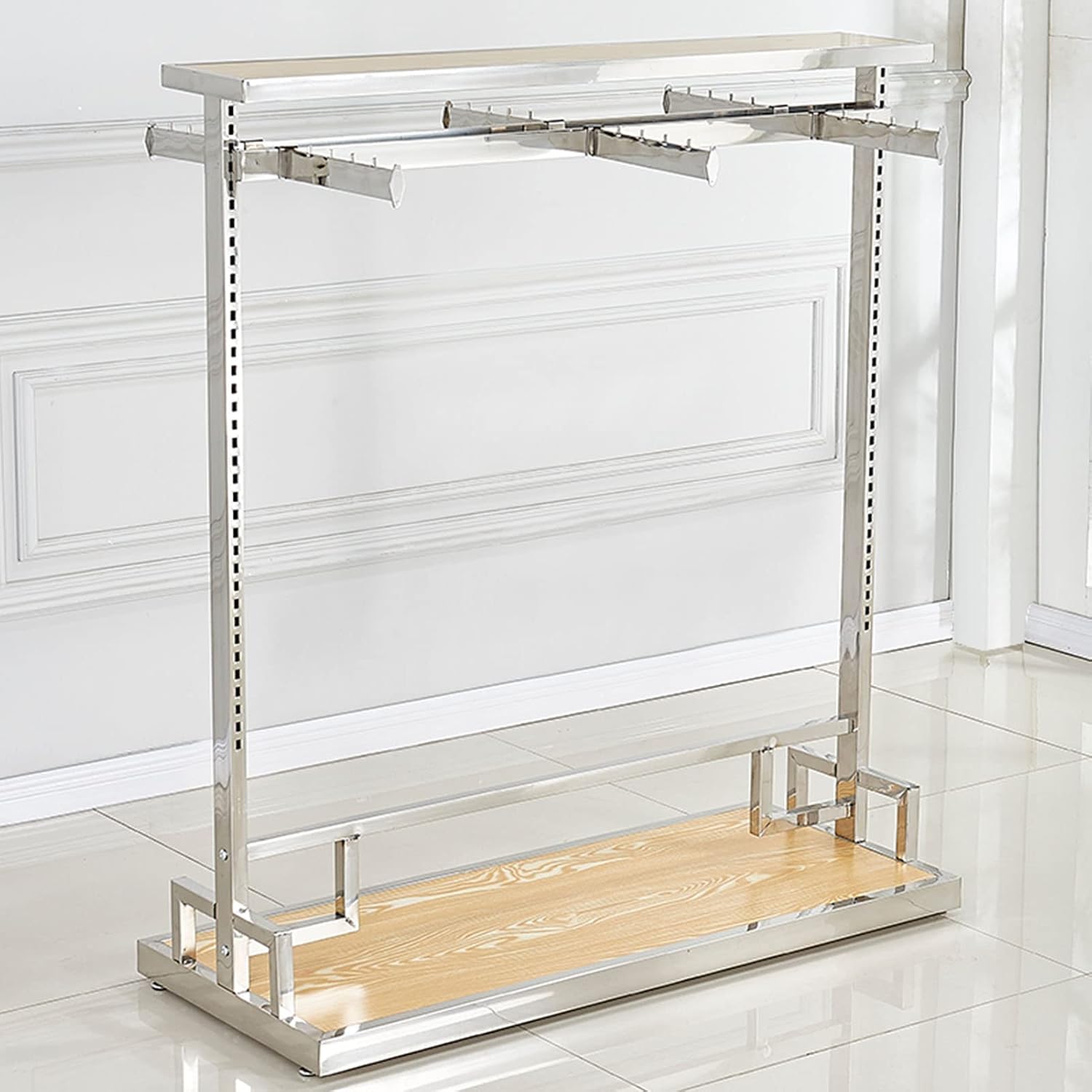 Boutiques Free Standing Heavy Duty Metal Garment Rack,Clothing Retail Store Commercial Grade Nakajima Clothes Display Rack Double Hanging Rods Hangers,Organization Clothi,