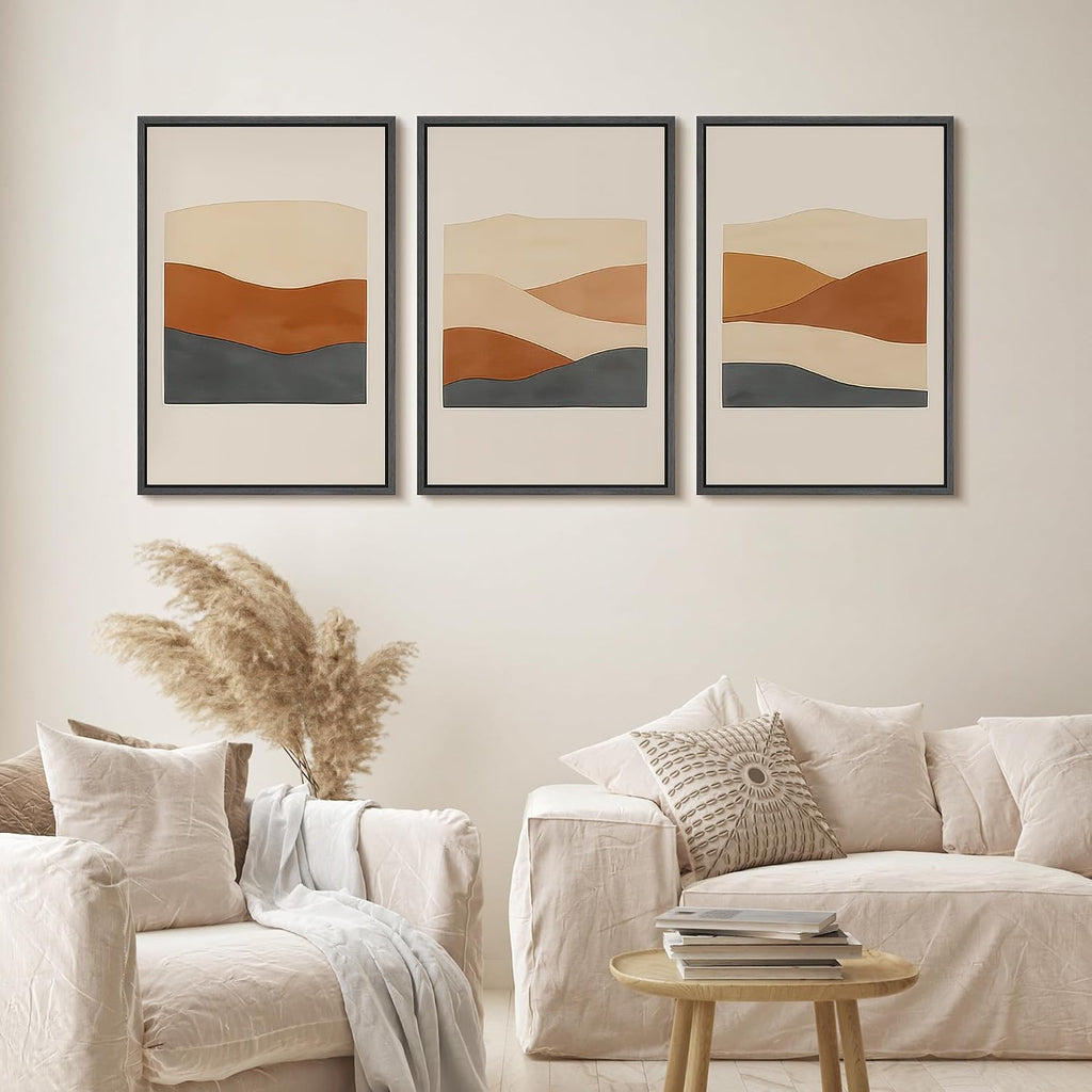 wall26 Framed Canvas Print Wall Art Set Minimalist Geometric Landscape Neutral Illustrations Fine Art Decorative Rustic for Living Room, Bedroom, Office - 16'x24'x3 Black