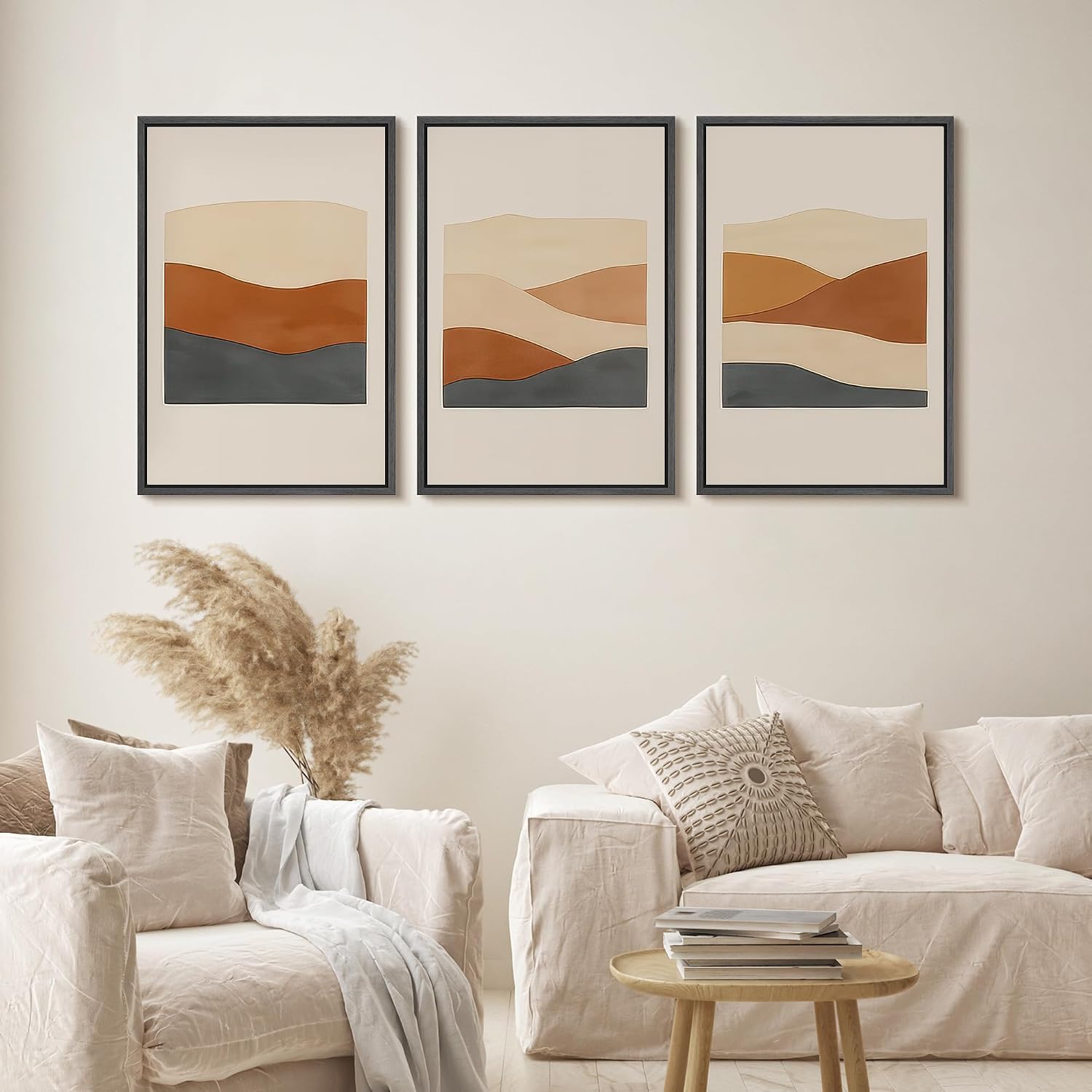 wall26 Framed Canvas Print Wall Art Set Minimalist Geometric Landscape Neutral Illustrations Fine Art Decorative Rustic for Living Room, Bedroom, Office - 16'x24'x3 Black