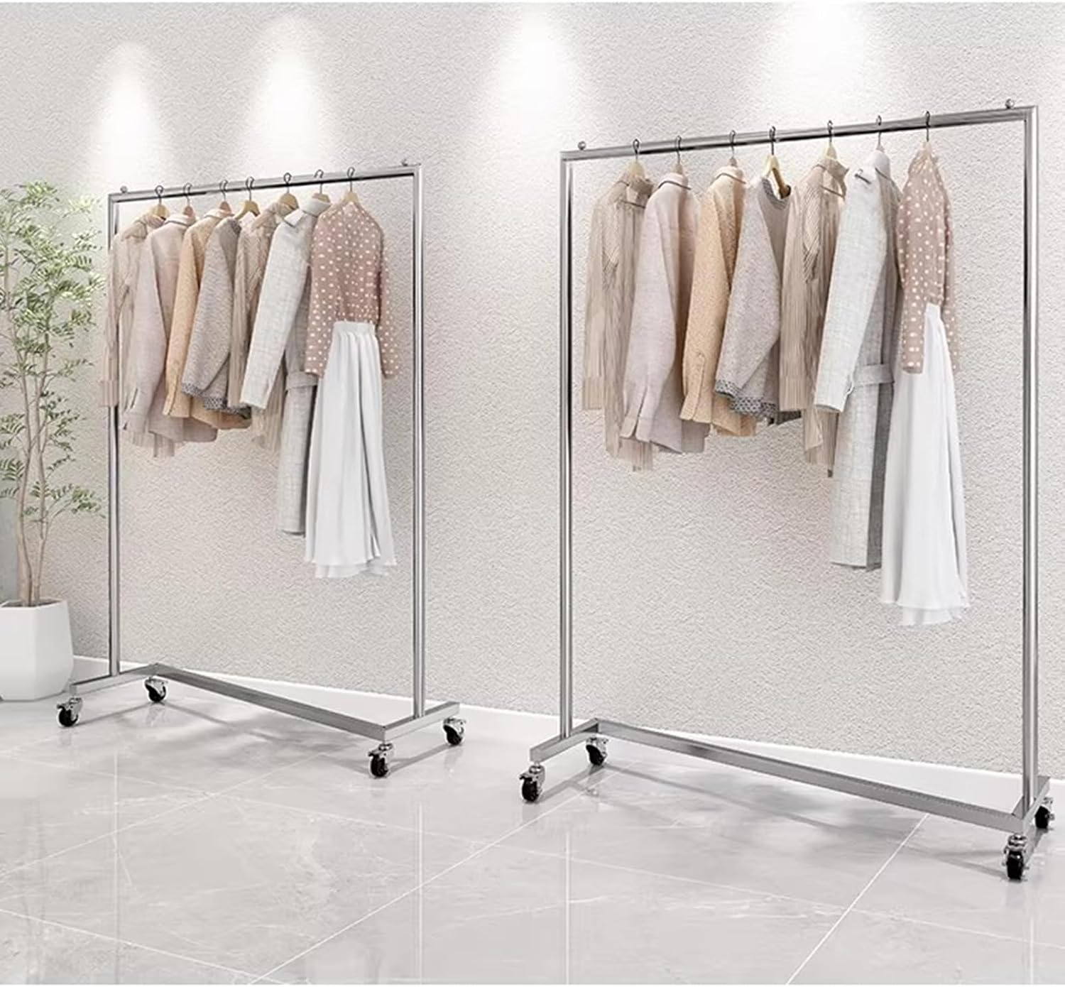 Garment Rack Z-Base Clothes Rack With Wheels, Heavy Duty Clothing Rack 450lb Load, Commercial Grade Clothes Rail For Boutiques, Stainless Steel Single Rod Coat Rack For Bedrooms, Si(Size:80X40X160CM)