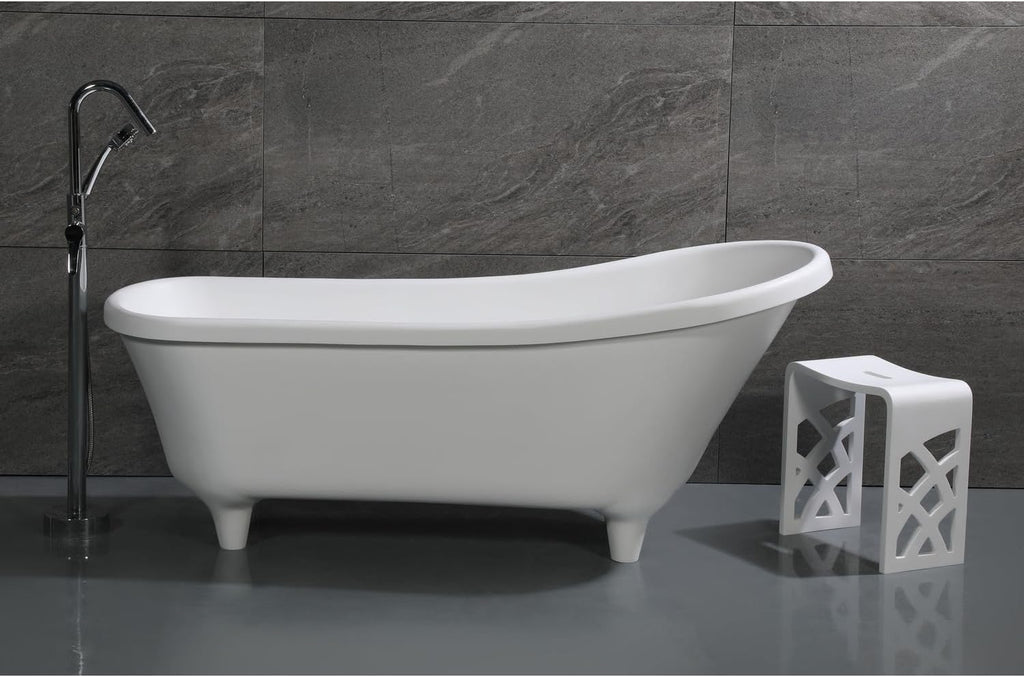 HomeStock 67' Clawfoot Bathtub - Solid Surface Resin Freestanding Tub - White