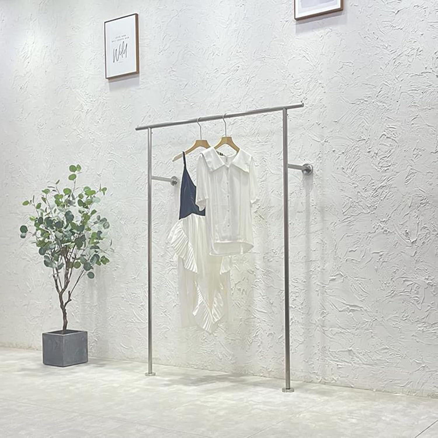 Commercial Garment Rack with Heavy Duty Hanging Rod, Industrial Pipe Closet Organizer for Clothing Store Display and Retail Shelves