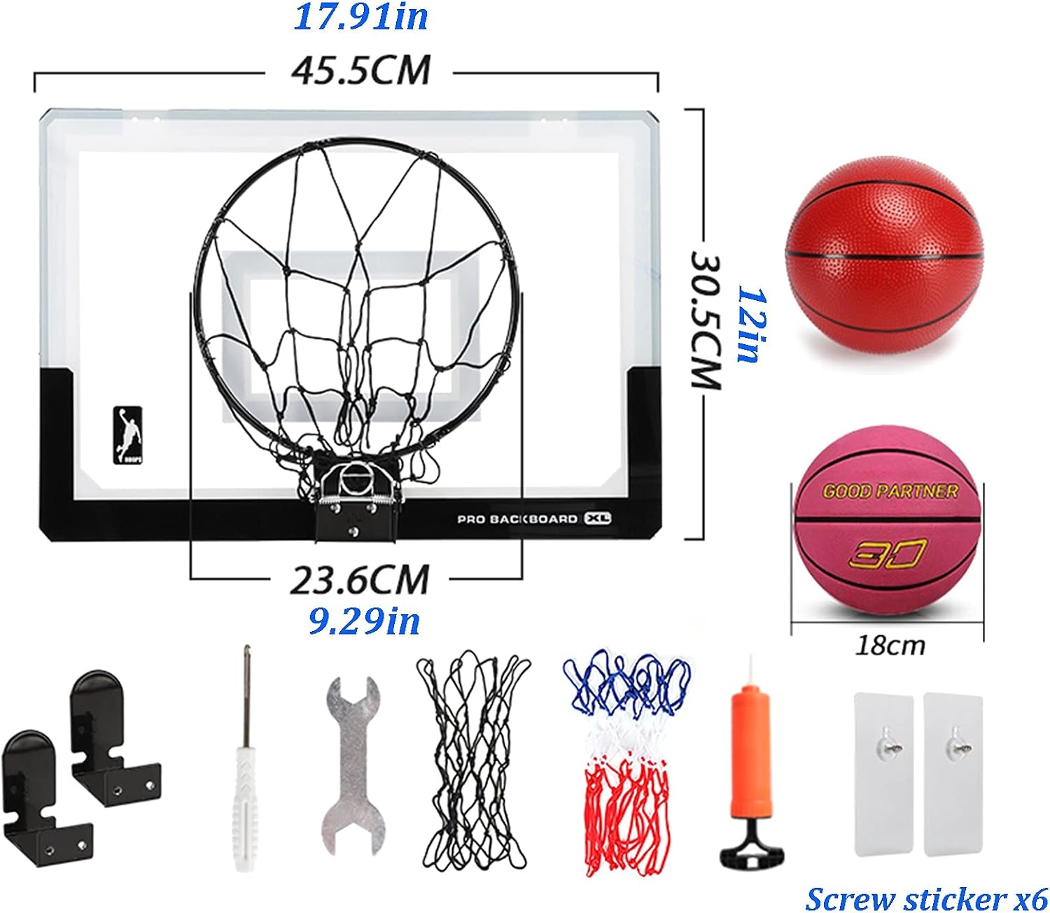 Basketball Rim The Wall-Mounted Basketball Hoop Can Be Folded for Storage, Children's Mini Outdoor Basketball Board (Color : Black, Size : 45.5x30.5cm)