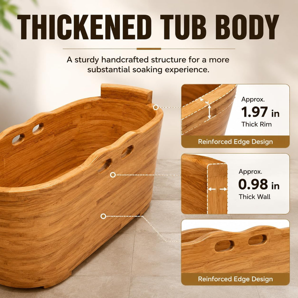 Large Wooden Bathtub Japanese Style Freestanding Oak Soaking Tub with Accessories for Adults, Home Spa and Deep Soaking Experience (wooden color, 43.3')
