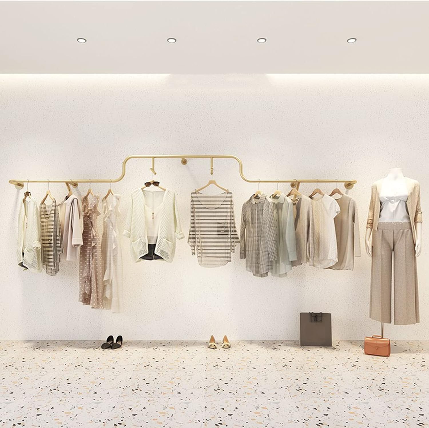 Household Industrial Pipe Garment Rack,Wall Mounted Iron Garment Rack,Boutique Retail Garment Rack,Display Rack,Clothes Rack,Pipe Rack,Floating Shelves,S (450cm