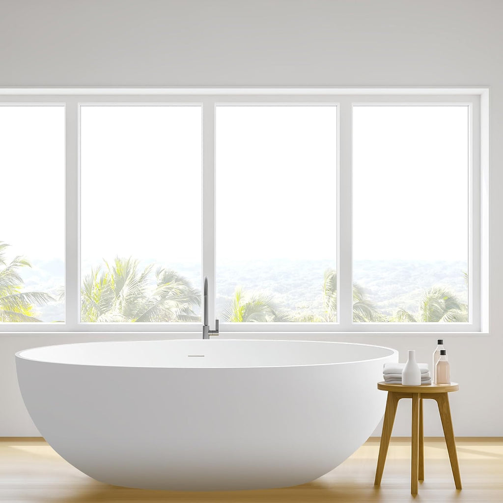 Cacciar 67' Solid Surface Freestanding Oval Soaking Bathtub in Matte White