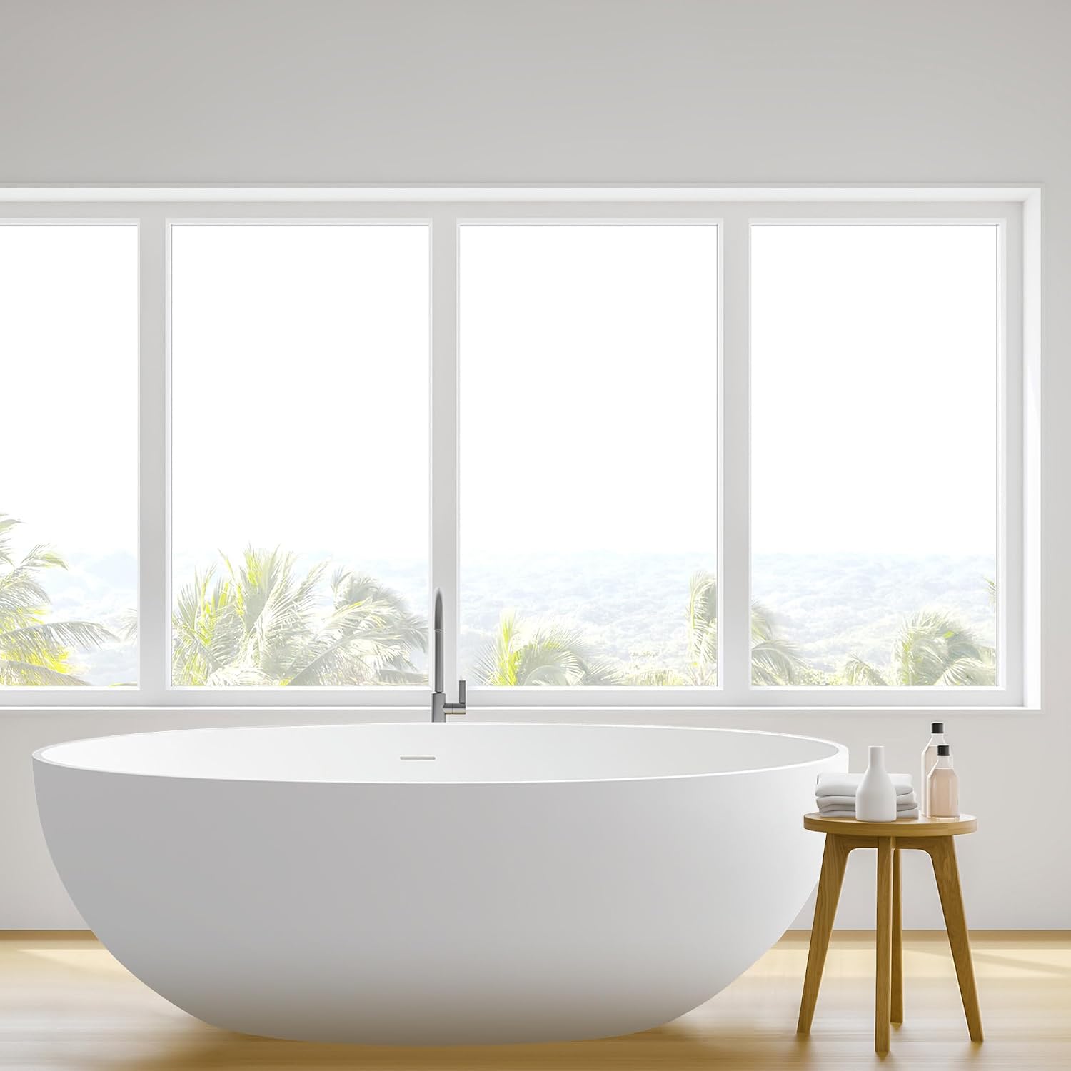 Cacciar 67' Solid Surface Freestanding Oval Soaking Bathtub in Matte White