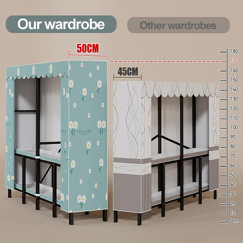 Heavy Duty Garment Rack With Cover Folding Wardrobe Closet Foldable Clothing Rack For Hanging Clothes Armoires Portable Metal Coat Storage Organizer Covered(E,139cm/54.7inch)