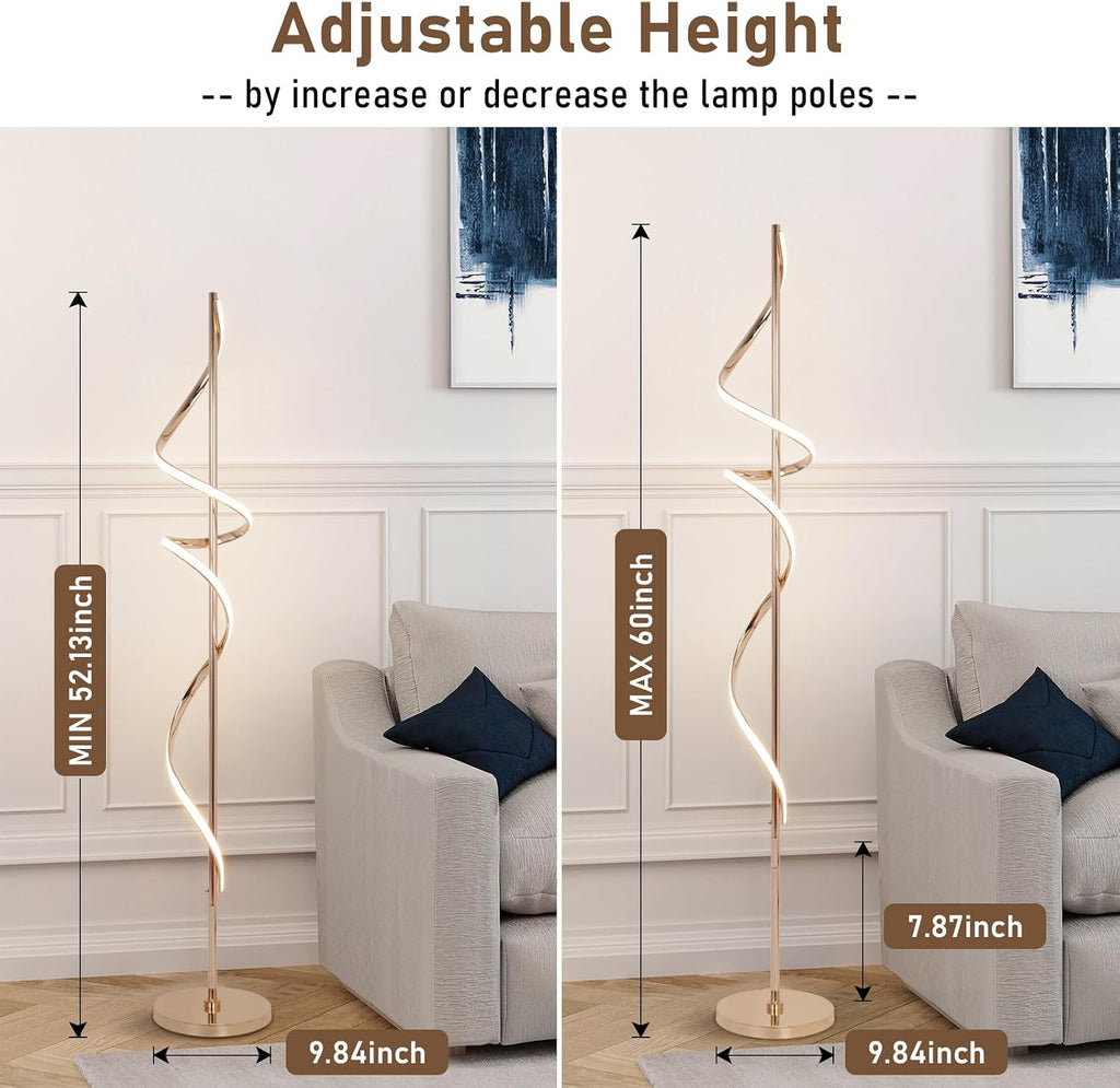 EIDISUNY LED Floor Lamp for Living Room, 60 inches Spiral Floor Lamp with Remote Control, 48W, 3 Color Temperatures,Dimmable, for Bedroom, Office Gold