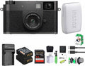 FUJIFILM X Half Premium Compact Digital Camera (Charcoal Silver) Bundle with Fuji Link 3 Smartphone Printer (Clay White) + Instax Mini Film + Extra Battery + Charger + 64GB Memory Card + More