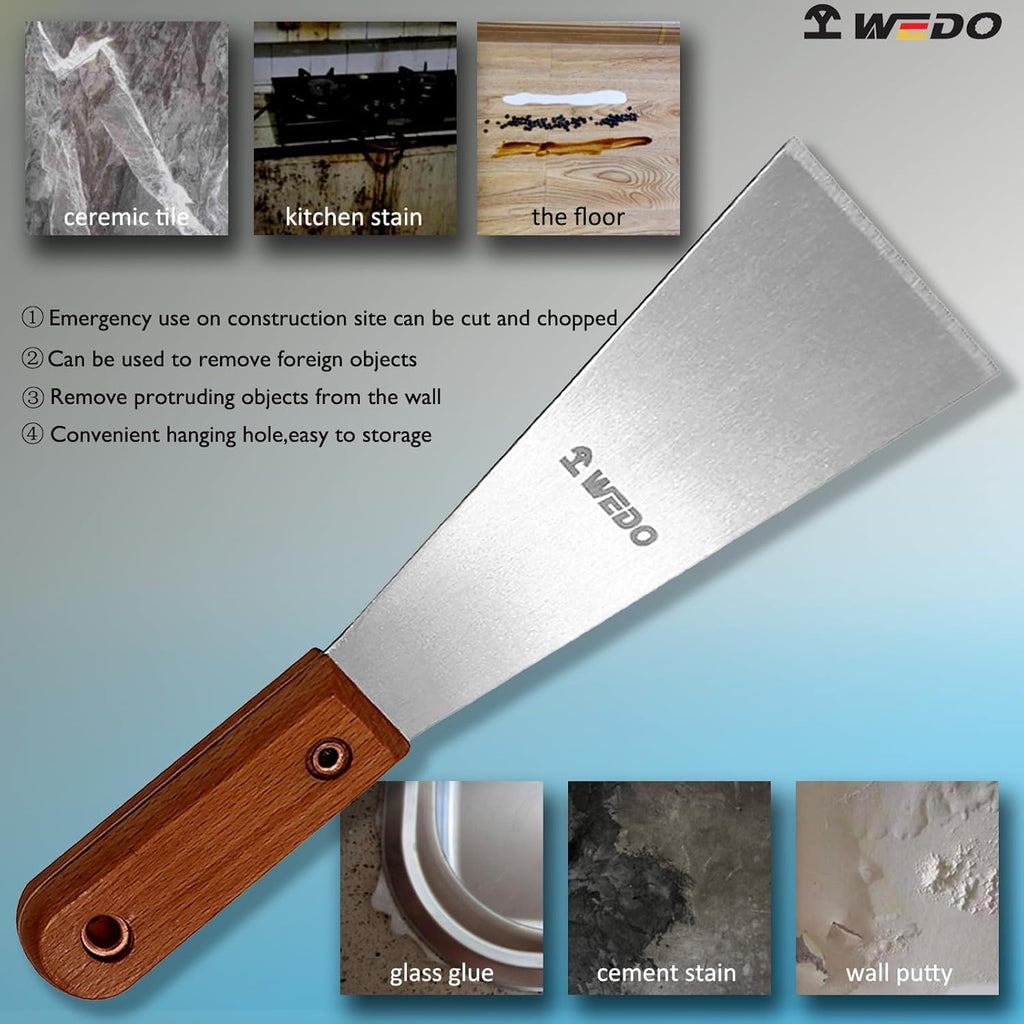 WEDO Titanium Putty Knife 2'(50mm), Long Wood Handle, Non-Magnetic Drywall/Spackle/Taping Knife, Length 8'(200mm), Paint & Wallpaper Scraper for Drywall Repair and Wallpaper Removal