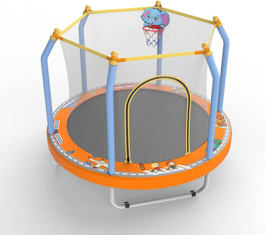 Mersco 55' Toddler Trampoline for Kids 2-5, 110lbs Indoor & Outdoor Mini Trampoline with Net, Basketball Hoop, for Boys & Girls