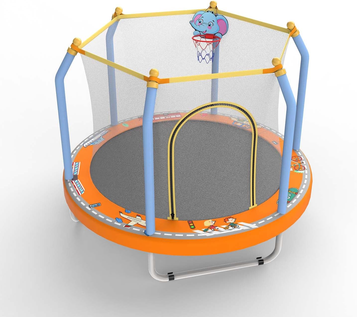 Mersco 55' Toddler Trampoline for Kids 2-5, 110lbs Indoor & Outdoor Mini Trampoline with Net, Basketball Hoop, for Boys & Girls