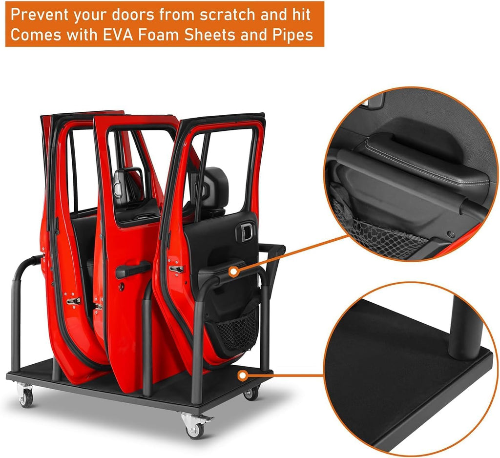 Hooke Road 4 Doors Storage Cart Rack Sliding Door Hanger Compatible with 2007-2026 Jeep Wrangler JK JL Gladiator JT & 2021-2026 Ford Bronco