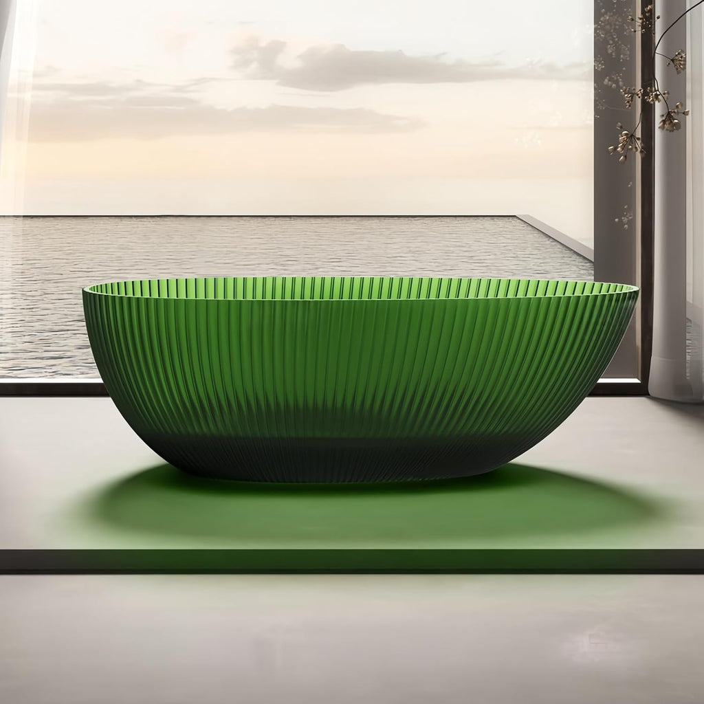 67' Edeyeu Freestanding Bathtub – Egg-Shaped Solid Surface Bathtub, Extra Deep Soaking Tub, Free Standing Stand Alone Tub, Ergonomic Luxury Design For Modern Bathrooms Green B