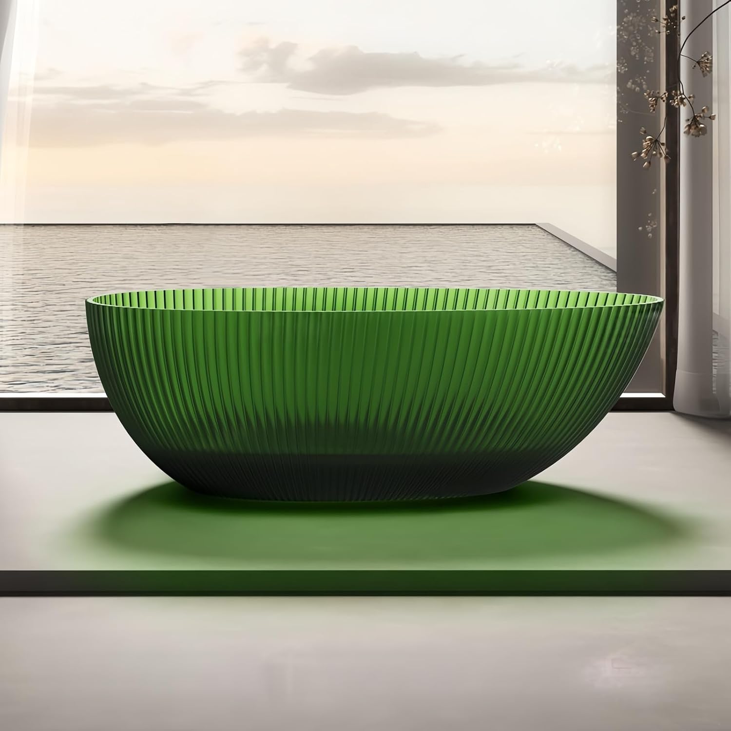 67' Edeyeu Freestanding Bathtub – Egg-Shaped Solid Surface Bathtub, Extra Deep Soaking Tub, Free Standing Stand Alone Tub, Ergonomic Luxury Design For Modern Bathrooms Green B