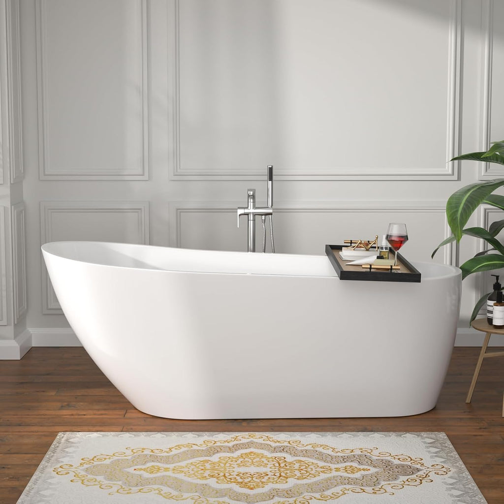 67' Freestanding White Acrylic Slipper Bathtub – Spacious Soaking Tub with Chrome Drain and Ergonomic Backrest for Luxurious Home Bathing, YSB9213