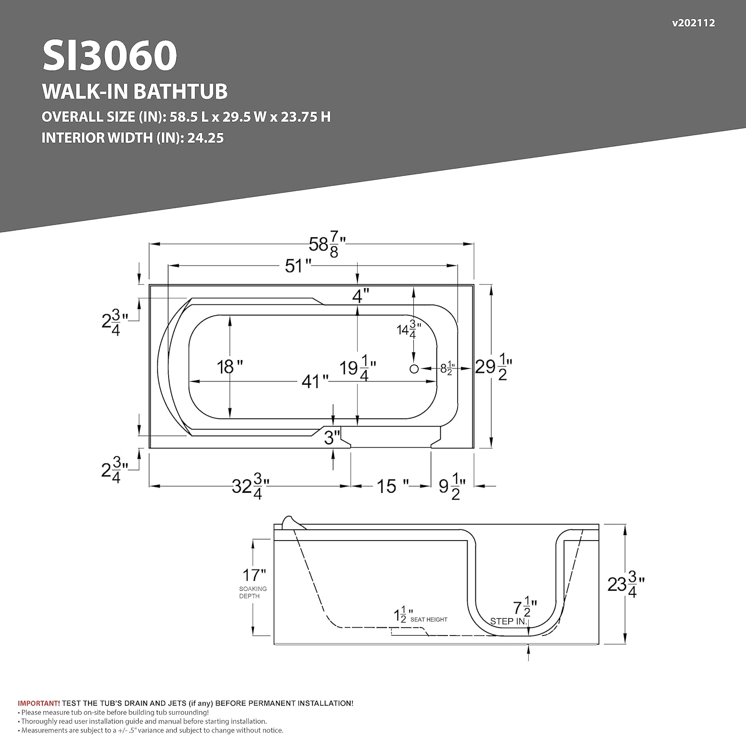 ANZZI Wide Opening Door Right Drain Step-In Walk-In Whirlpool Tub with Low Entry Threshold in White Finish 30 in. x 60 in. | AMZ3060SIRWH