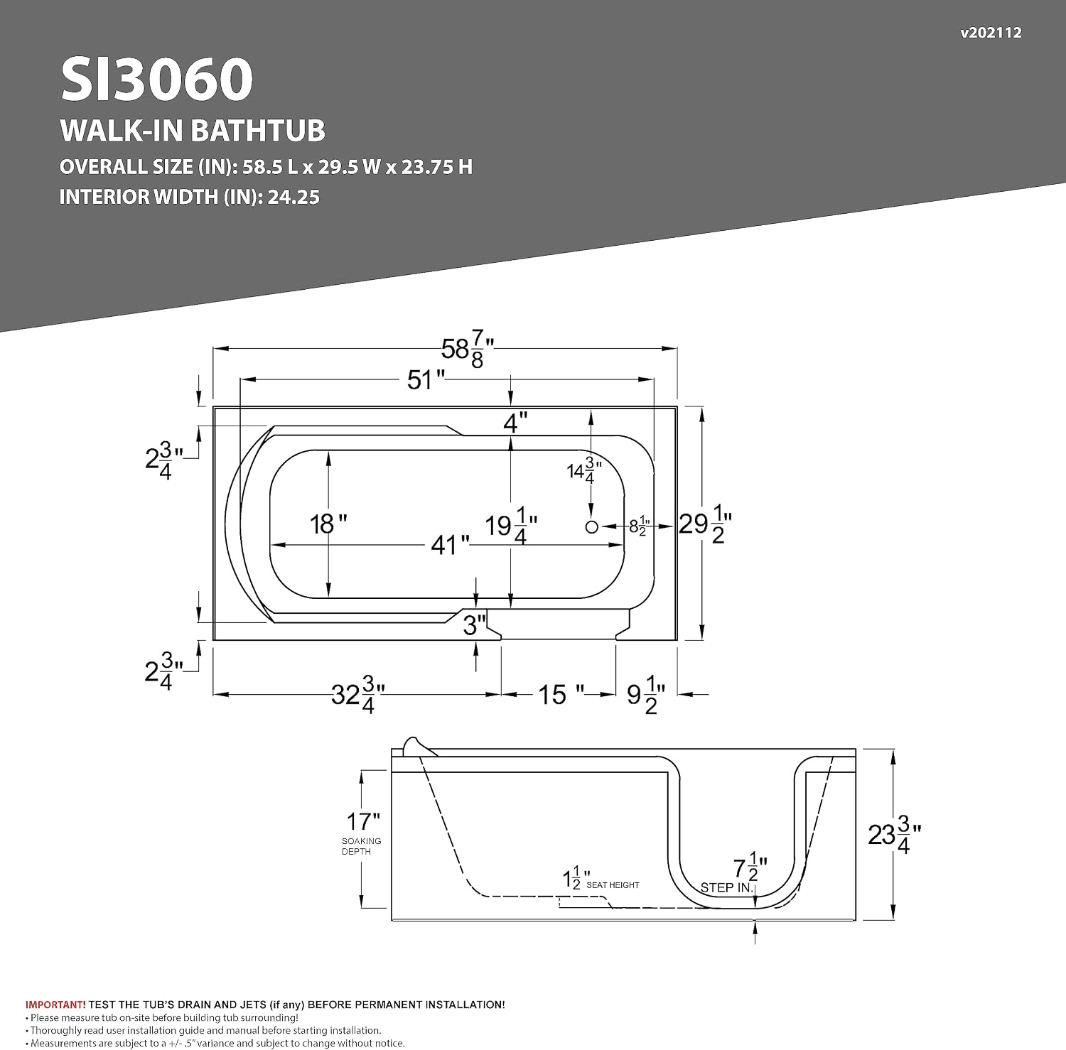 ANZZI Wide Opening Door Left Drain Step-In Walk-In Whirlpool Tub with Low Entry Threshold in White Finish 30 in. x 60 in. | AMZ3060SILWH