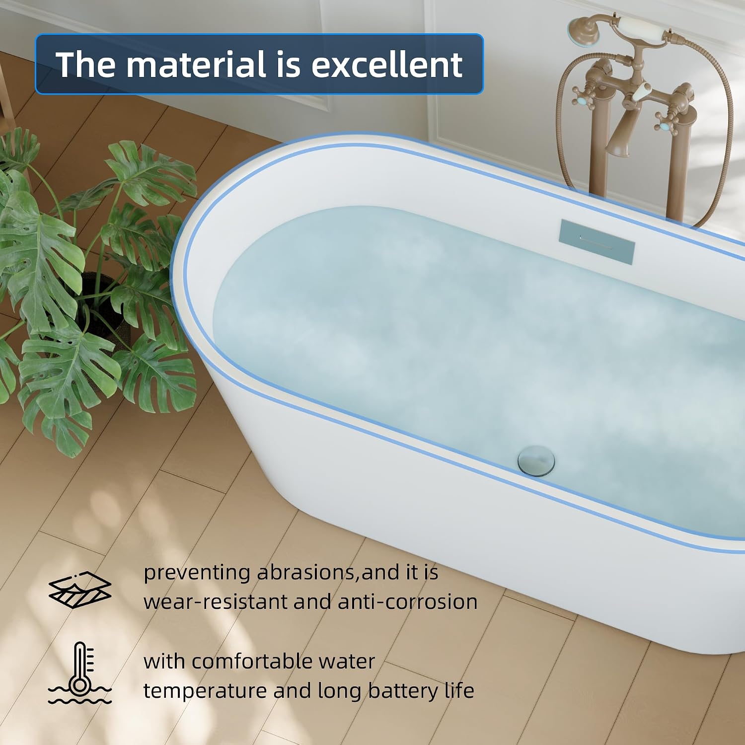 59' Acrylic Freestanding Bathtub, Stand Alone Soaking Tub In Black with Matte Silver Drain/Overflow Kit, Deep Soaker Bath for Bathroom Renovation, Quick Install, Luxurious Modern Design