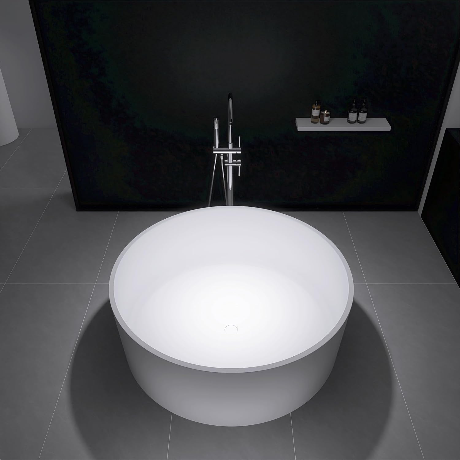 49' Freestanding Bathtub, Modern Soaking Stand Alone Tub Solid Surface Resin Stone Bathtub with Pop Up Drain and Overflow, Matte White 311MW1250