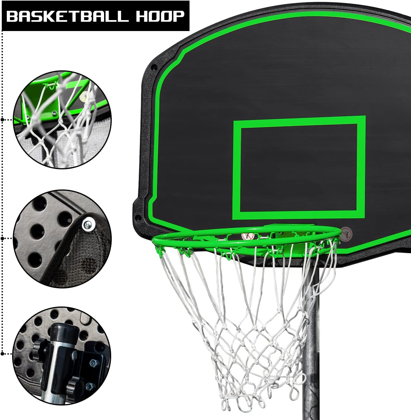 12ft Trampoline Combination with Swing and Slide, Safety Net and Basketball Hoop, Outdoor for Kids and Adults Green
