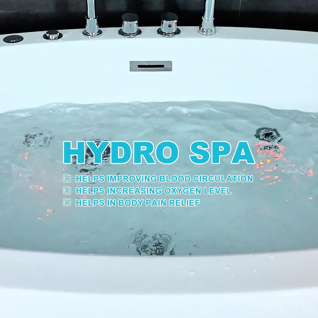 Premium 47' X 47' Freestanding Whirlpool Acrylic Bathtub with Overflow and Drain, Round White Free Standing Tub With Faucet, Chromatherapy LED Lights