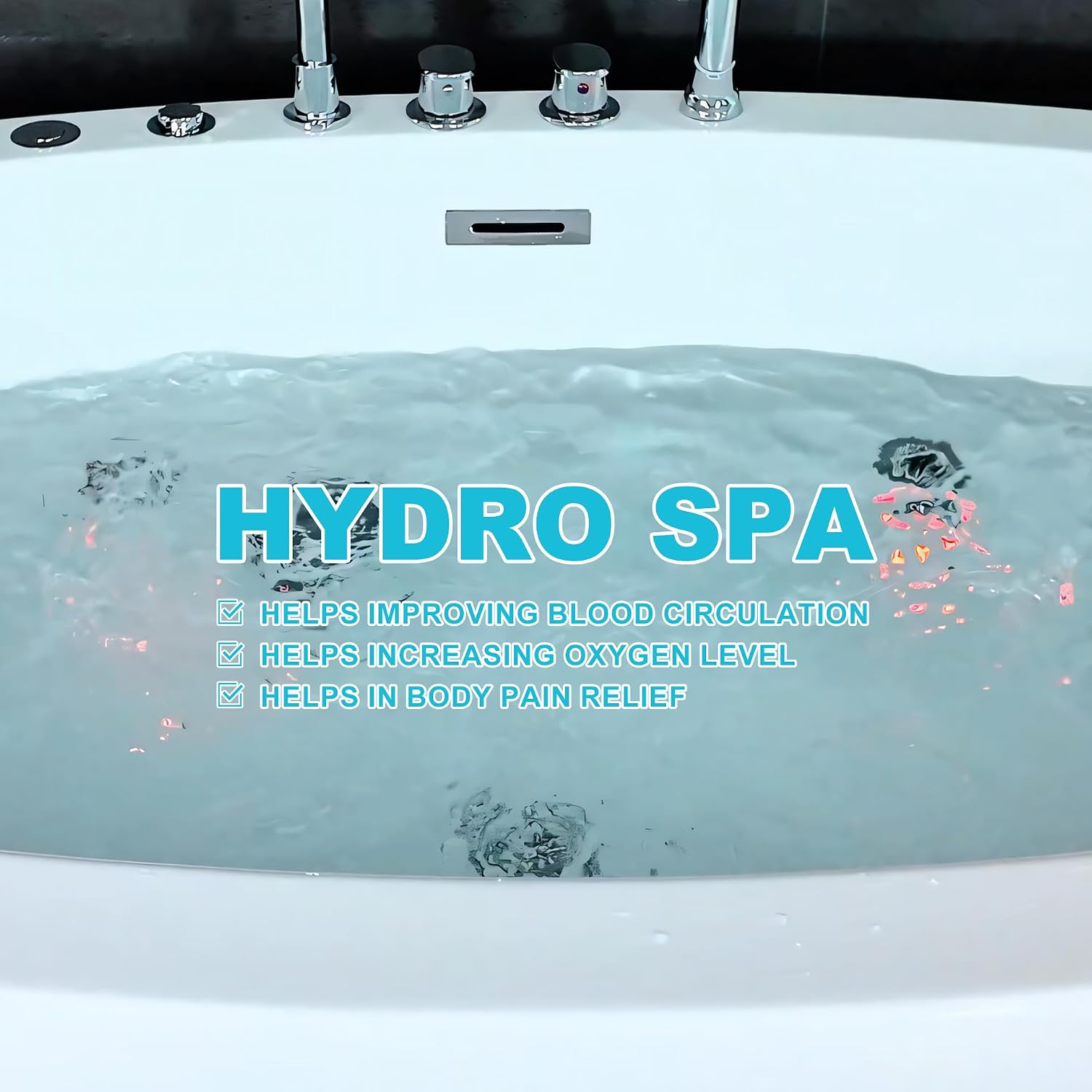 Premium 47' X 47' Freestanding Whirlpool Acrylic Bathtub with Overflow and Drain, Round White Free Standing Tub With Faucet, Chromatherapy LED Lights