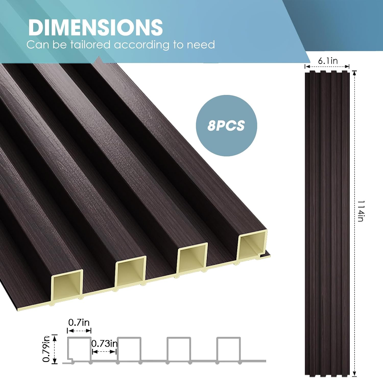 OUZUGIE WPC Acoustic Slat Wall Paneling, 8-Pack 114 x 6 Inches 3D Wall Panels for Interior Wall Decor,Living Room,TV Background,Study Room,Office Spaces,Bedroom,High Grille (Walnut)