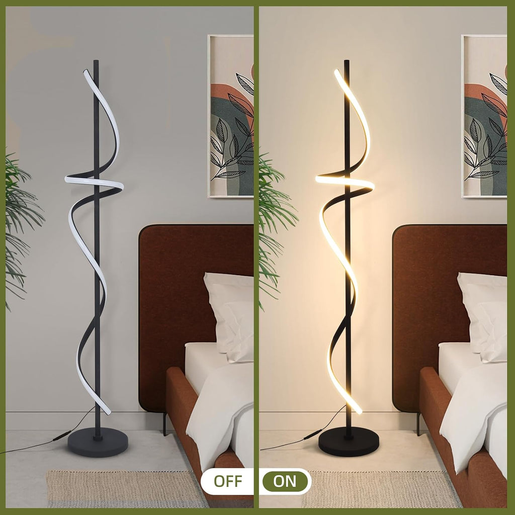 EIDISUNY Modern Spiral Floor Lamp with Remote Control, 48W LED Floor Lamps for Living Room, 3 Colors Dimmable Tall Standing Lamp for Living Room, 60'' Modern Floor lamp for Bedroom Black