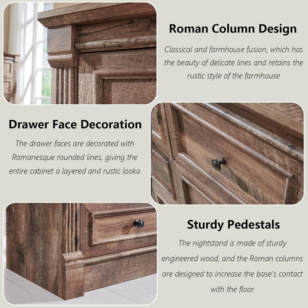 Aitjunz Farmhouse 7 Drawers Dresser for Bedroom, 57' Tall Large Dressers & Chests of Drawers w/Roman Column, Storage Dressers Organizer for Bedroom, Hallway, Living Room, Light Brown