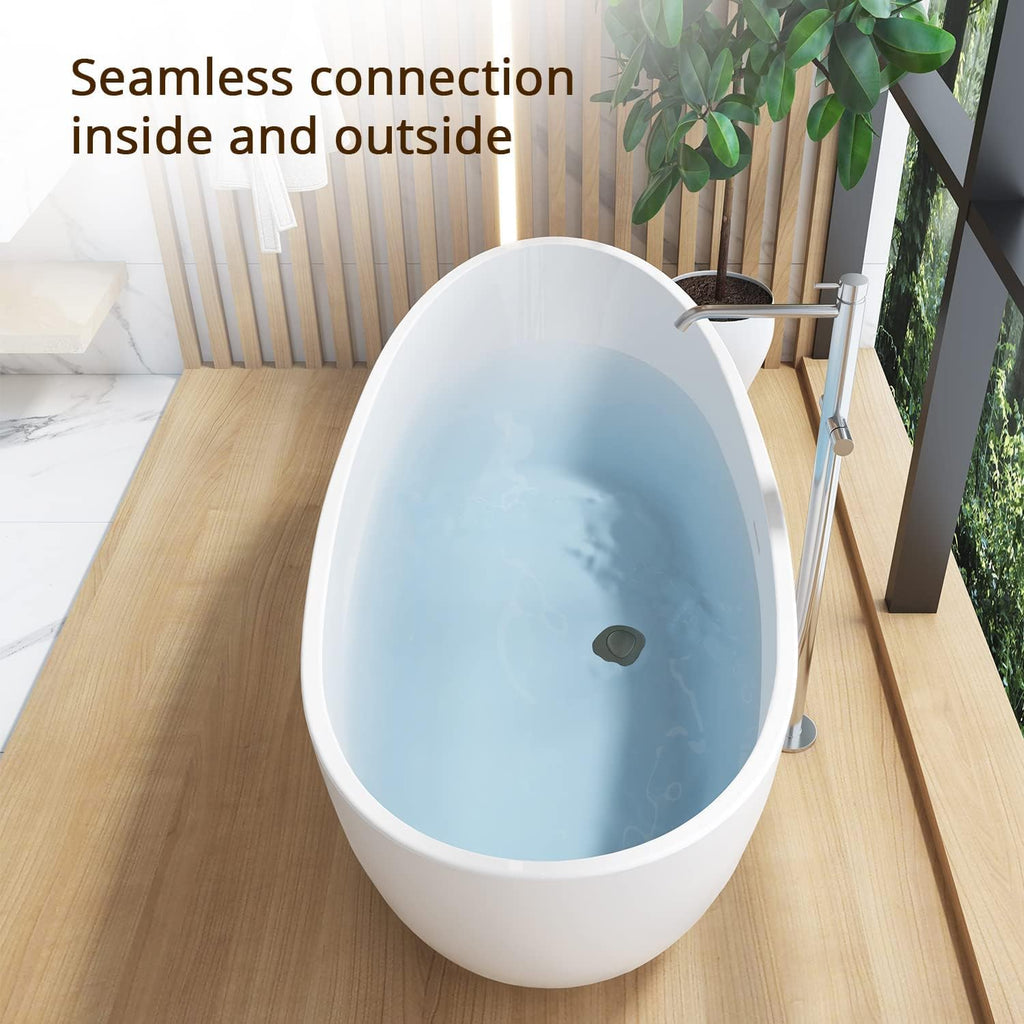 67' Lucite Acrylic Freestanding Bathtub, Double Slipper Shape Contemporary Soaking Tub with Toe-tap Chrome Drain, Slotted Overflow, cUPC Certified, Glossy White