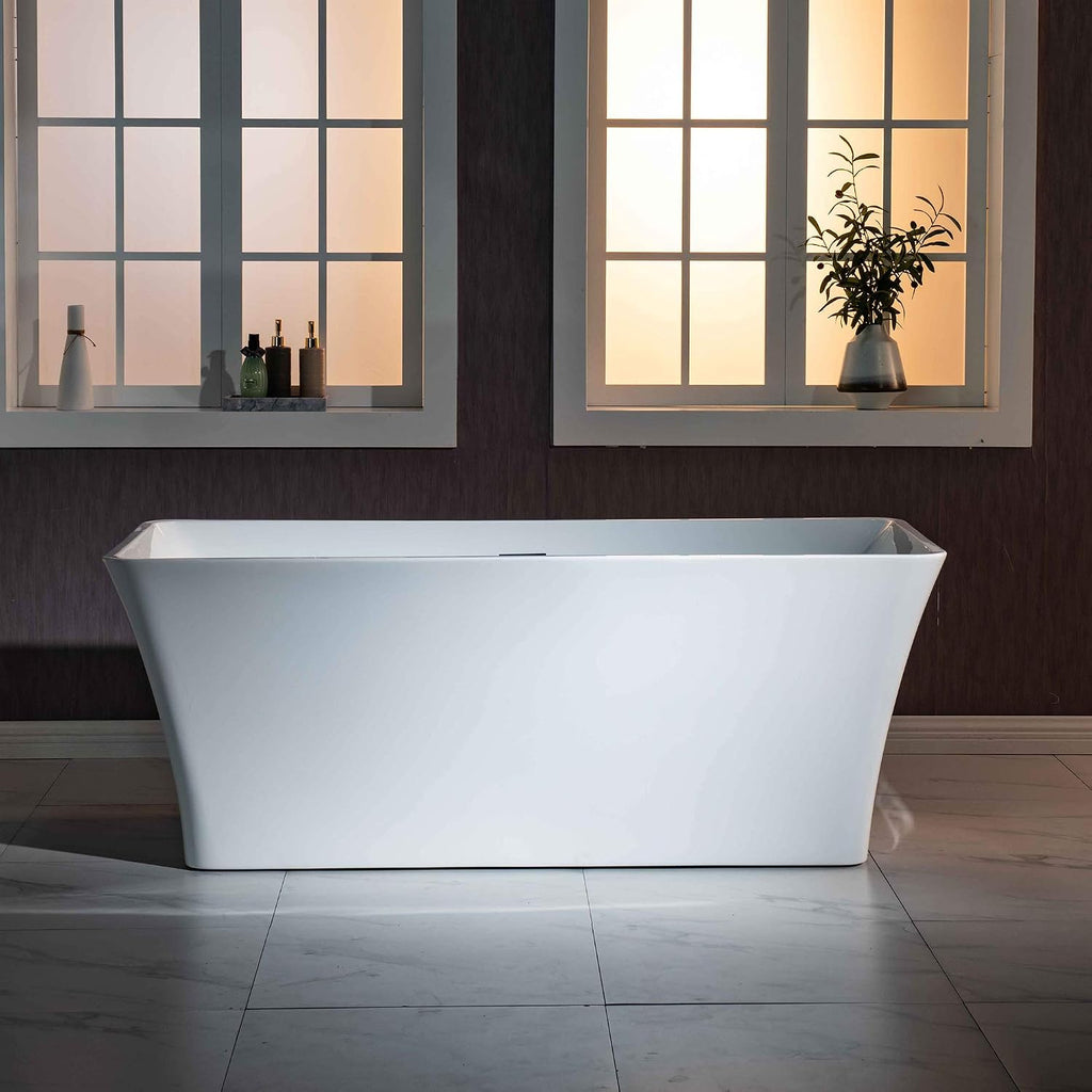 WOODBRIDGE 59'Freestanding White Acylic Soaking Bathtub with White Pillow,Drain and Overflow inBrushed Nickel,BTA1509 -B/N-Drain &O + Pillow