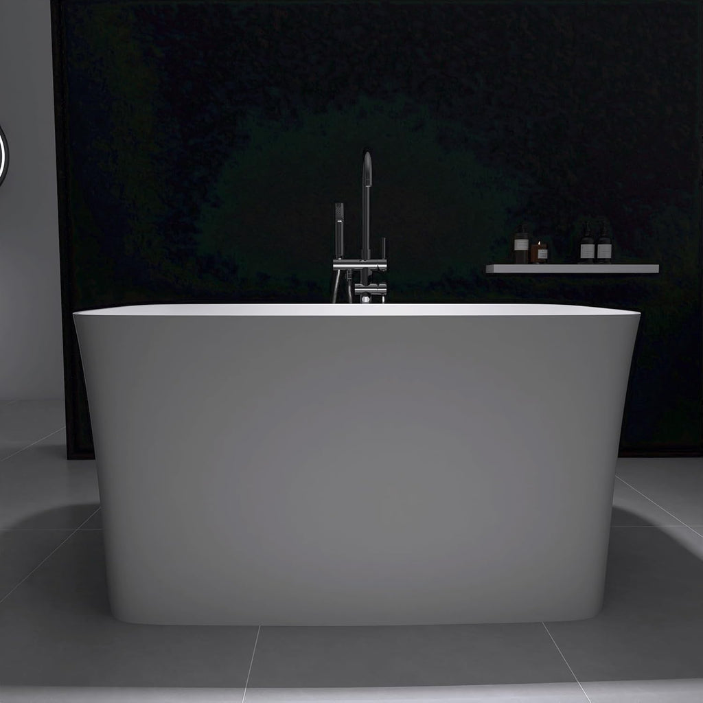 47' Japanese Soaking Freestanding Bathtub, Stone Resin Deep Soaking Bathtub Solid Surface Stand Alone Bathtub with Pop Up Drain and Overflow, cUPC Certified, Matte White DJ003-1200
