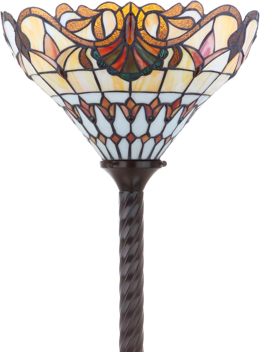 JONATHAN Y 70' Bronze Tiffany-Style Stained Glass Torchiere LED Floor Lamp, Traditional Handcrafted Iron Standing Light with Foot-Step Switch, LED Bulb Included JYL8003A