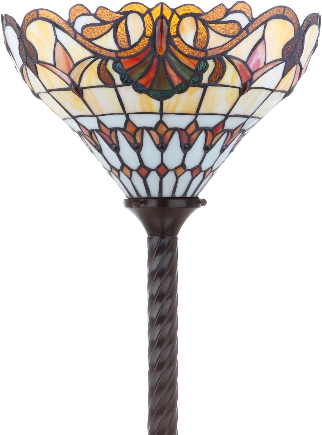 JONATHAN Y 70' Bronze Tiffany-Style Stained Glass Torchiere LED Floor Lamp, Traditional Handcrafted Iron Standing Light with Foot-Step Switch, LED Bulb Included JYL8003A