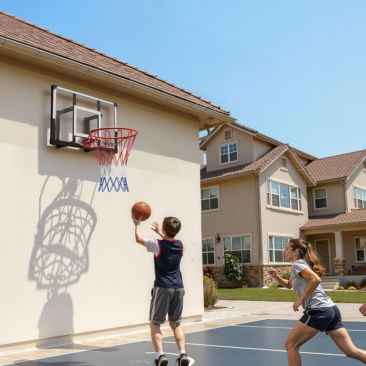VEVOR Basketball Hoop, 44 54 Inchs PC Backboard Wall Mounted, Basketball Portable Hoop & Goal, Indoor & Outdoor with Hand-Crank Adjustment, Classic Basketball Court, Teens, Adults, Schools, Parks