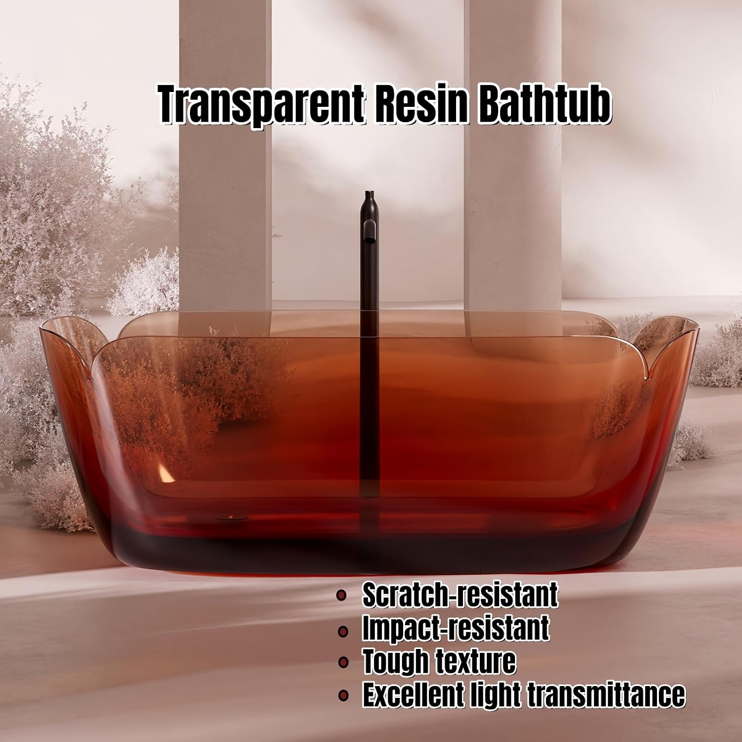 67' Edeyeu Freestanding Bathtub - Transparent Petal Shape Soaking Tub with Deep Immersion Comfort, Heat-Retaining Resin Construction, and One-Piece Artisanal Build Solid Surface Bathtub Style B