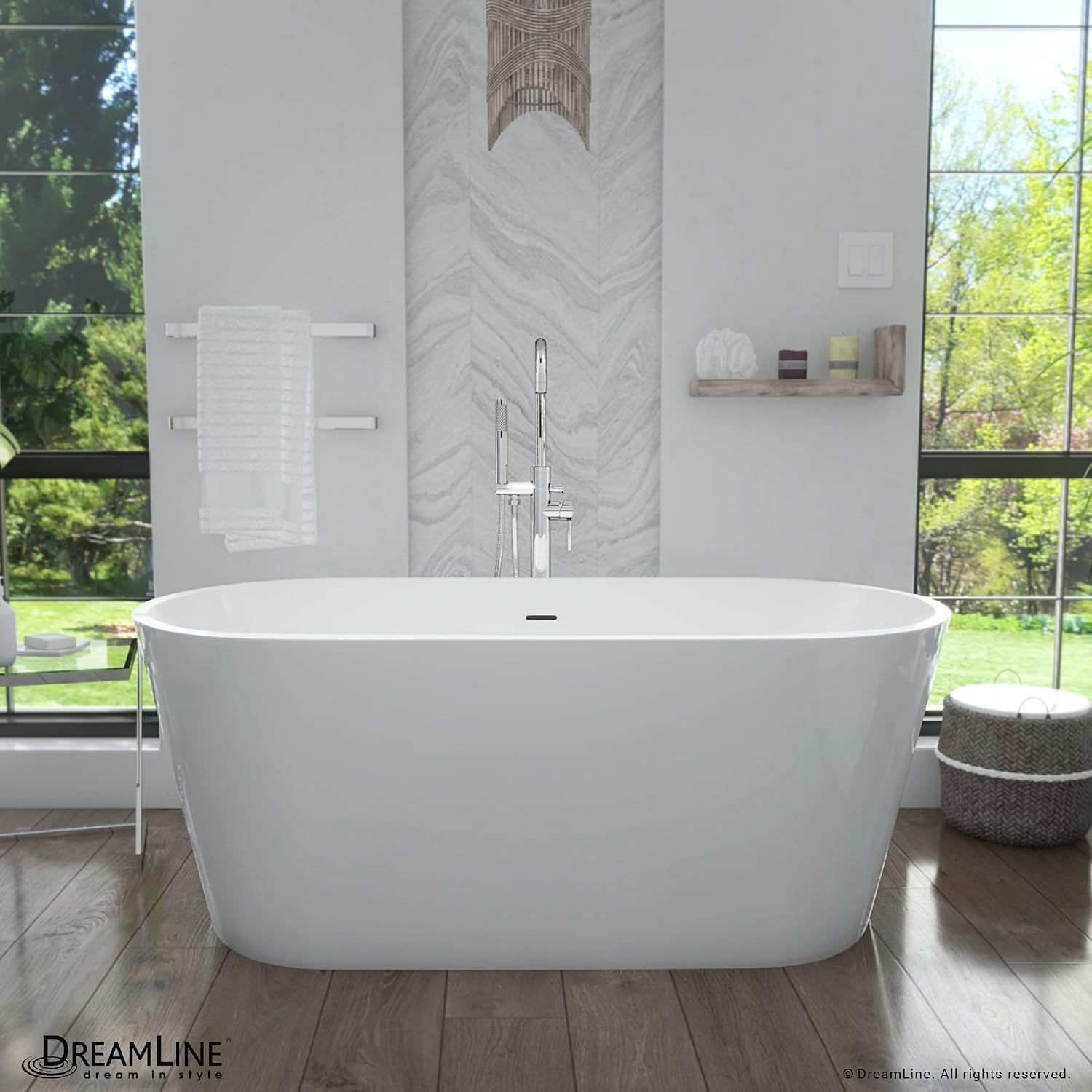 DreamLine Enigma 59 inch L x 29 1/2 inch W x 22 7/8 inch H Freestanding Acrylic Bathtub with Chrome Drain