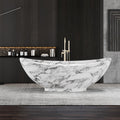 67' Edeyeu Freestanding Bathtub – Solid Surface Bathtub With Marble Texture, Extra Deep Soaking Tub, Luxury Stand Alone Tub For Modern Bathroom Ergonomic Design White