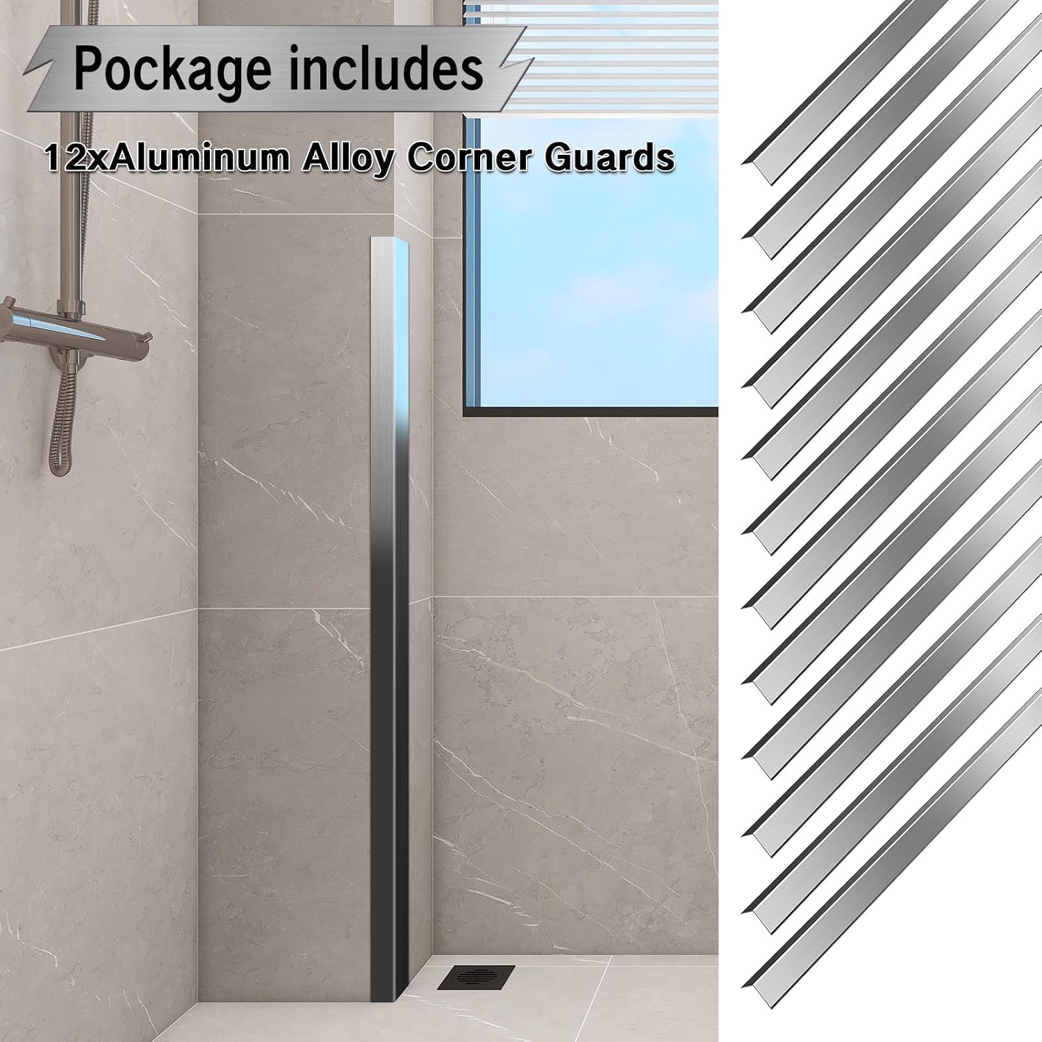 Aluminium Alloy Metal Corner Guards 12 Pieces, Metal Wall Corner Protection Guards (2x2x48 Inch)，L-Shaped Bright Silver Right-Angle Corner Protector