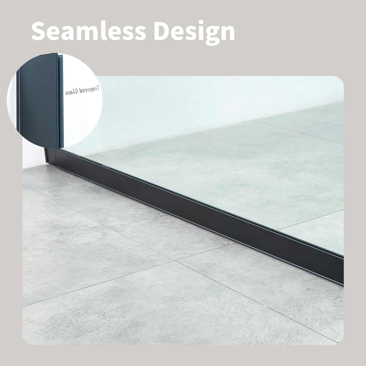 Shower Screen 36' x 76' Half Frameless Shower Wall Panel, Tempered Glass 3/8 inch, Easy to clean Coating, Fixed Glass Shower Door with Hardware (Matte Black with Towel Bar, 36' W X 76' H)
