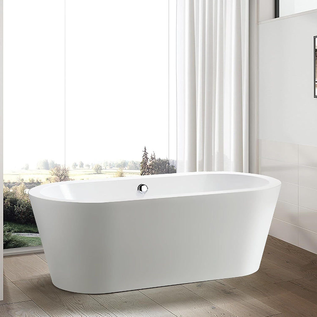 HomeBeyond 59 Inch White Freestanding Bathtub | Acrylic Free Standing Soaking Tub, Morden Bathroom Stand Alone Tub Suitable for 1 Person Bathing